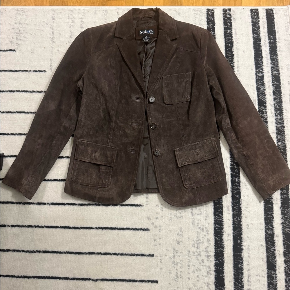 Style & Co petite %100 Leather Brown Women's Jacket